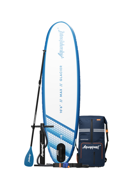 Aquaplanet MAX 10’6″ Inflatable Paddle Board Package - Glacier